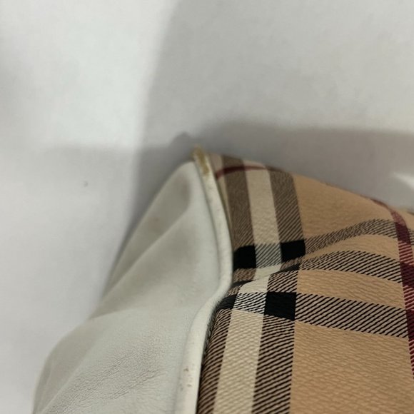 BURBERRY HAYMARKET PATENT COLOURS MEDIUM CHATTON CHECK TOTE WHITE - Picture 16 of 16